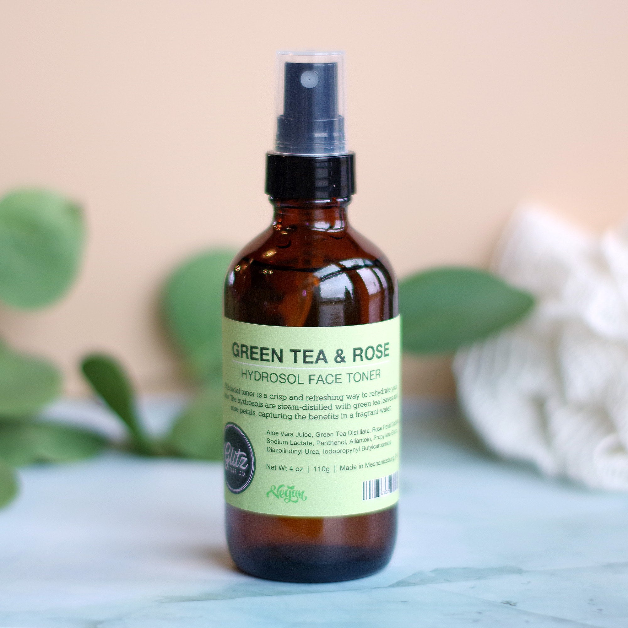 Green Tea & Rose Hydrosol Facial Toner - Unrefined, Vegan, Handmade,  Eco-Friendly, Aloe, Face Spray | Glitz Soap Co - Vegan, Handmade,  Eco-Friendly